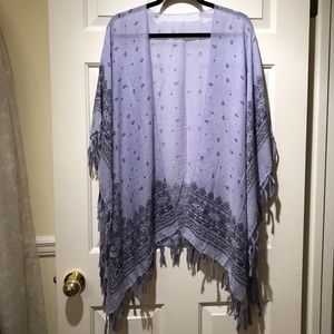 NWOT Blue Print Kimono with Fringe